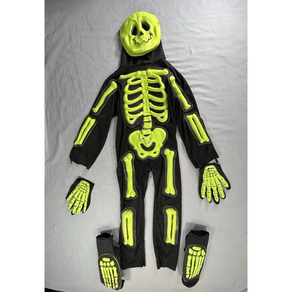 Fun World Skeleton Halloween Costume Jumpsuit Kids 4/6‎ 3D green foam bones